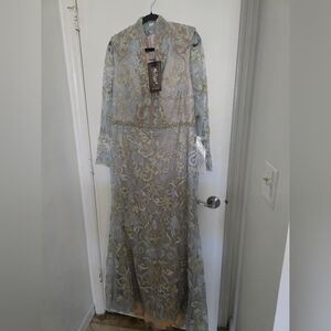 Elegant Blue and Gold Evening Gown Mac Duggal Brand New with Tags Never worn